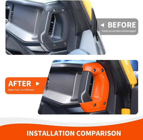 Vista 5 de RAZPOY Cubierta para manija lateral de consola central compatible con accesorios interiores Ford Bronco 2021-2023, naranja