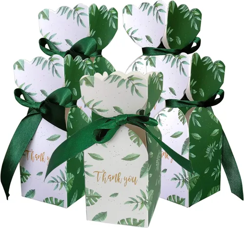 Vista 9 de Lontenrea 50 cajas de dulces para boda, fiesta de cumpleaños, caja de regalo con 50 cintas doradas para decoración