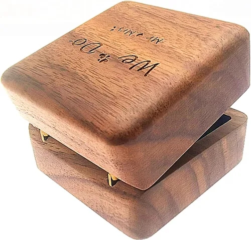 Vista 5 de LXSINO Caja de madera para anillos, 2 ranuras, caja de regalo para anillos de joyería, caja de regalo para anillo vintage, para ceremonia de boda