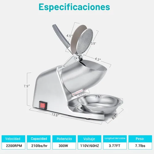 Vista 2 de Máquina de afeitar de hielo eléctrica, 4 cuchillas y 210 libras/hora, trituradora de hielo de 300 W para uso doméstico y comercial Máquina
