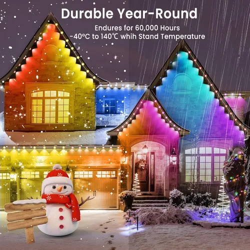 Vista 5 de Luces exteriores inteligentes permanentes para casa, IP67 impermeables con 54 escenas, 50 pies de luces LED RGB+IC para casa al aire libre todo