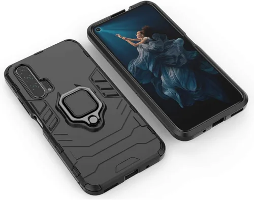 Vista 4 de LuluMain Compatible con Honor 20 Pro, soporte de anillo de metal a prueba de golpes duro (funciona con soporte magnético para automóvil), funda Negro
