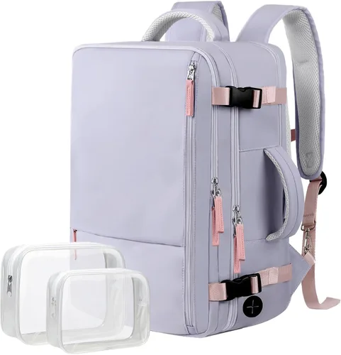 Vista 14 de Hanples Mochila de viaje para mujeres y hombres, mochila grande para artículos personales, mochila para laptop aprobada por la TSA Flight, Beige