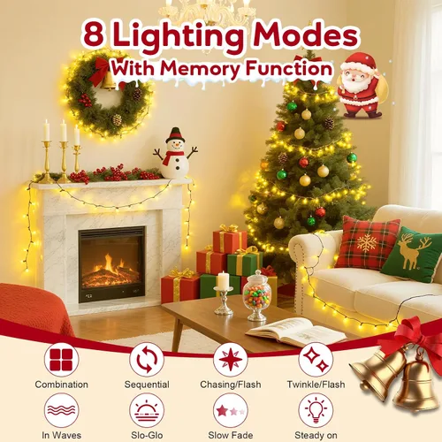 Vista 6 de Hishine Luces de Navidad de 82 pies, 1000 luces LED, cadena de luces para interiores y exteriores, 8 modos, impermeable, enchufable, luz de árbol