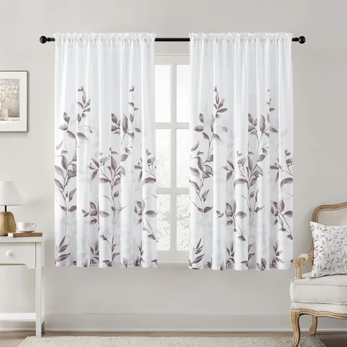 Vista 13 de HOMEIDEAS Cortinas traslúcidas de privacidad gris claro y blanco, 52 x 96 Hojas-gris claro