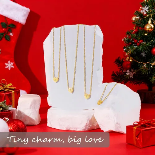 Vista 6 de Turandoss Collar con inicial de corazón para mujeres y niñas, delicado chapado en oro de 14 quilates, dije de corazón con letra A-Z, collar