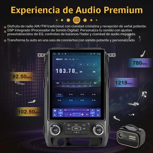 Vista 5 de Actualización de radio de coche Android 13 de 12.1 pulgadas para Ford F150 2009 2010 2011 2012 con 4G LTE, DSP Audio, Bluetooth 5.0, CarPlay/Android
