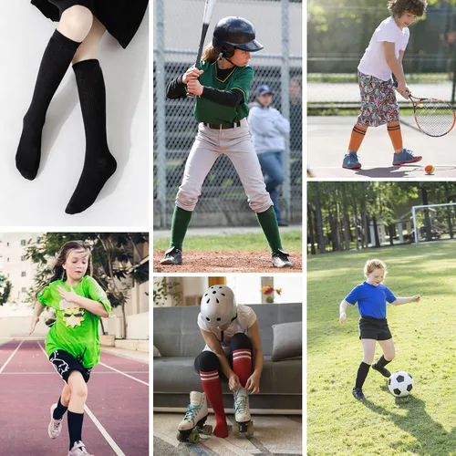 Vista 7 de Calcetines de fútbol para niños, calcetines largos hasta la rodilla, calcetines de béisbol de sóftbol acolchados