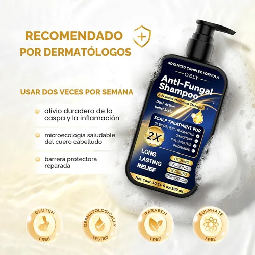 Vista 3 de Champú antifúngico mejorado para dermatitis seborreica, foliculitis y psoriasis del cuero cabelludo, champú anticaspa para hombres y mujeres, alivia