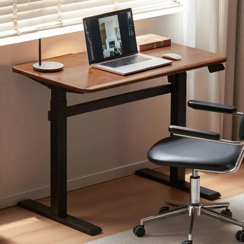 Vista 27 de Escritorio de madera maciza con acabado de nogal, escritorio pequeño para oficina en casa, escritorio de computadora para espacios pequeños