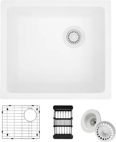 Vista 17 de Fregadero de barra negro, fregadero de cocina de montaje inferior de 13 x 15 x 10 pulgadas, fregadero de cocina pequeño y profundo de granito
