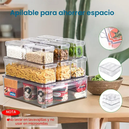 Vista 2 de KUMD Paquete de 10 contenedores organizadores transparentes para refrigerador con tapas, contenedores apilables para refrigerador, sin BPA