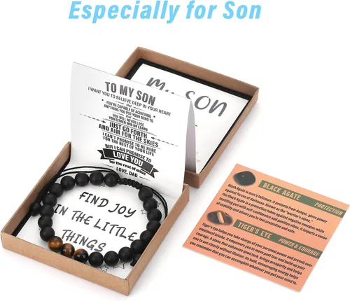 Vista 11 de Pulsera de cristal natural para adolescentes, niños, hombres, caja de regalo extraíble especialmente para hijo, nieto, papá, amor en cumpleaños