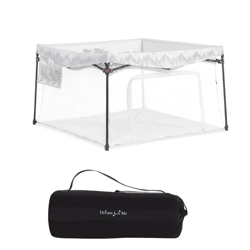 Vista 8 de Dream On Me Ziggy Canopy - Negro/Blanco, compatible con corralito Ziggy Square, protección UV, lluvia e insectos, plegable y apto para viajes