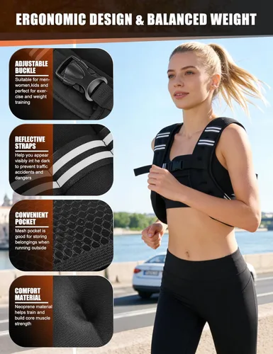 Vista 4 de Henkelion - Chaleco con peso para hombres, mujeres y niños, pesos incluidos, chalecos de peso corporal ajustables para correr, entrenamiento