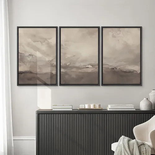 Vista 212 de SIGNWIN Lienzo enmarcado para pared, juego de arte neutro de bosque brumoso, ilustraciones en tono tierra, arte moderno, decorativo, bohemio