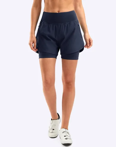 Vista 2 de Bikewa Pantalones cortos de ciclismo de montaña para mujer, acolchados en 4D, con bolsillos con cremallera