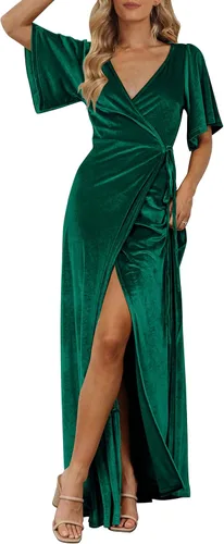 Vista 20 de MEROKEETY Vestido largo de terciopelo con cuello en V para mujer, invitada Negro