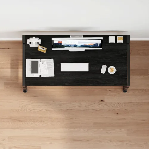 Vista 8 de JSB Escritorio plegable ajustable de 33.2 pulgadas para espacios pequeños, mesa portátil móvil para computadora portátil con ruedas, escritorio Negro