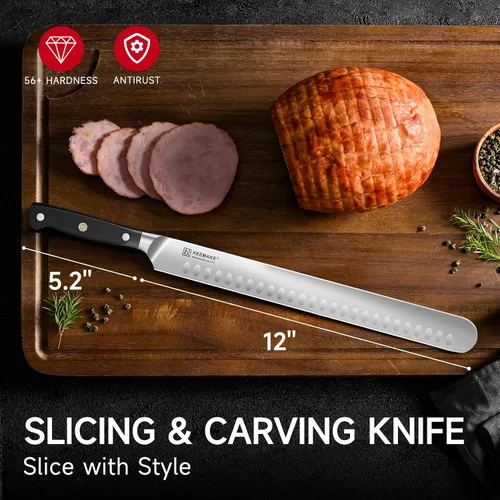 Vista 2 de Cuchillo para pechuga de KEEMAKE, cuchillo de trinchar de 12 pulgadas, cuchillos de corte alemanes de acero de hoja de navaja para carne con mango