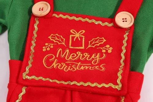 Vista 5 de Kids Christmas Elf Costume Set Girls Holiday Elf Jumpsuit Costume for Xmas Party Outfits