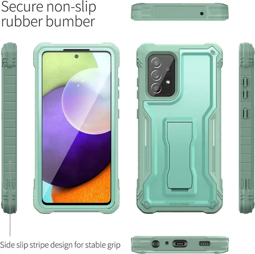 Vista 4 de ExoGuard Funda para Samsung Galaxy A52, funda de goma a prueba de golpes de cuerpo completo, protector de pantalla integrado y soporte compatible