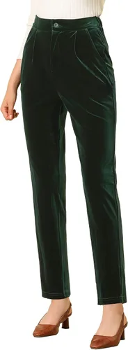 Vista 2 de Allegra K Pantalones de terciopelo elegantes de cintura alta con bolsillos para mujer 2023