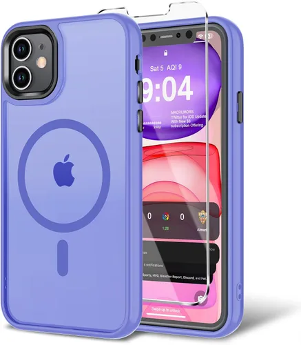 Vista 106 de Funda para iPhone 11 con protector de pantalla, compatible con MagSafe, ultra delgada, translúcida, mate, a prueba de golpes, color negro