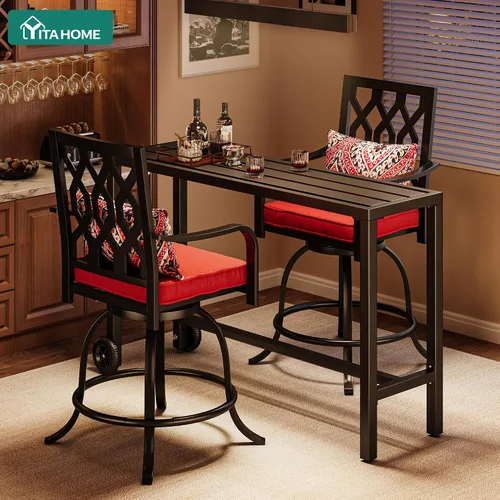Vista 4 de YITAHOME Mesa de bar de 55 pulgadas para exteriores, mesa de contador estrecha rectangular, mesa de altura de bar ideal para balcón, patio, jardín