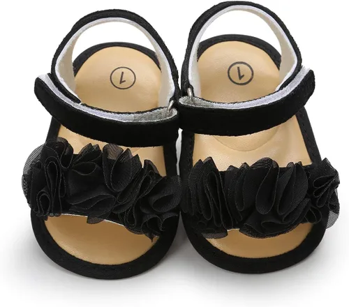 Vista 6 de myppgg Sandalias de verano para niñas pequeñas, antideslizantes, suela suave, pantuflas para bebés, vestido de princesa floral, zapatos
