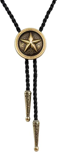 Vista 23 de BRBAM - Corbata de cuero estilo retro con diseño de vaquero occidental y estrella solitaria para hombre Estilo 3 - Bronce