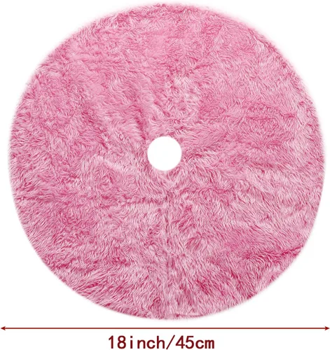 Vista 3 de Sattiyrch Falda pequeña para árbol de Navidad de 18 pulgadas, falda de árbol de Navidad rosa de piel sintética para mesa pequeña