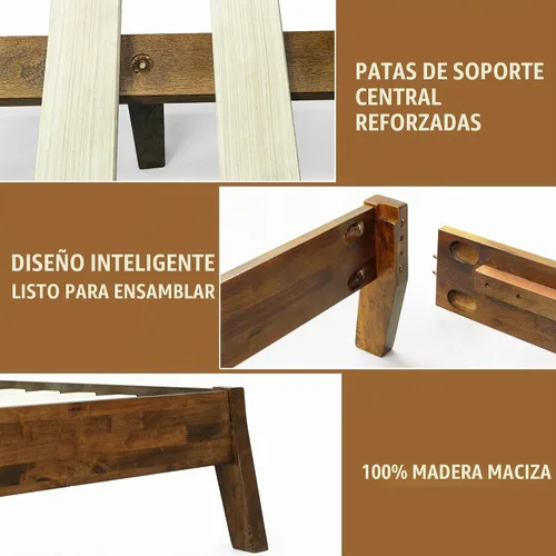 Vista 6 de Acacia Serenity - Base de cama con cabecero de madera maciza, base de cama Queen, cabecera alta de madera compatible con todo tipo de colchones,