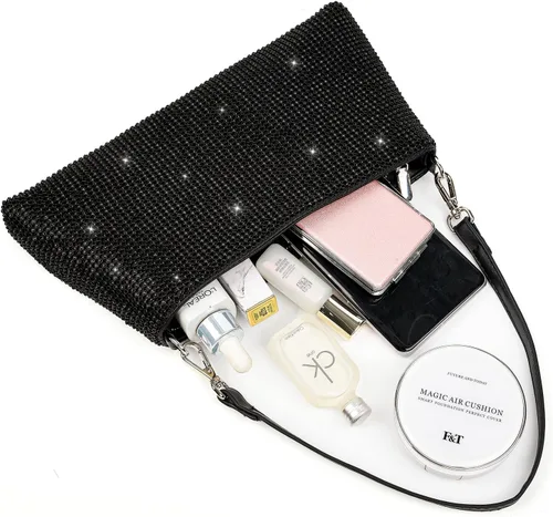 Vista 5 de Valleycomfy Bolso de mano de noche brillante para mujer, mujer, niña, novia, con diamantes de imitación, para graduación, cóctel, fiesta, boda