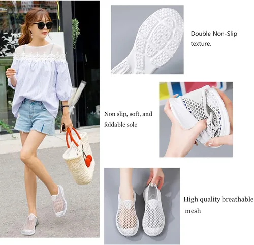Vista 2 de Zapatos de malla para caminar para mujer, transpirables, sin cordones, ligeros, de moda, para ocio, tenis de secado rápido