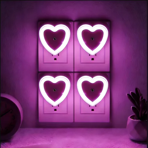 Vista 10 de Luces Nocturnas LED Enchufables (Paquete de 2), Sensor de Anochecer a Amanecer Encendido/Apagado Automático, Bonita Luz Nocturna en Forma de Corazón
