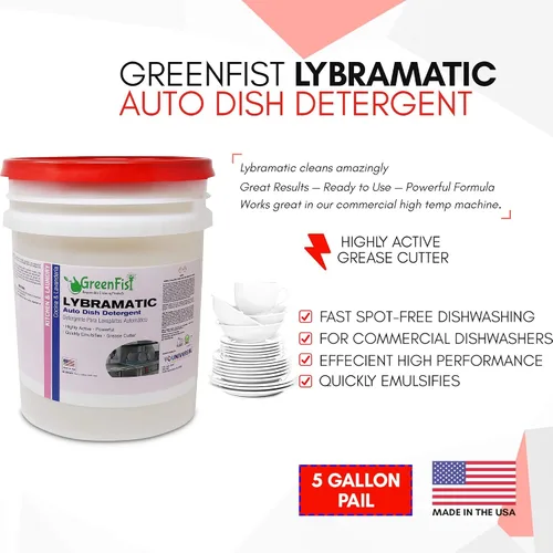 Vista 3 de GreenFist Lybramatic Detergente para lavavajillas comercial de grado industrial [listo para usar] líquido (cubo de 5 galones)