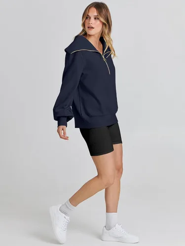 Vista 7 de ANRABESS Sudadera de manga larga con cremallera de un cuarto para mujer, sudadera de manga larga con media cremallera, moda 2024