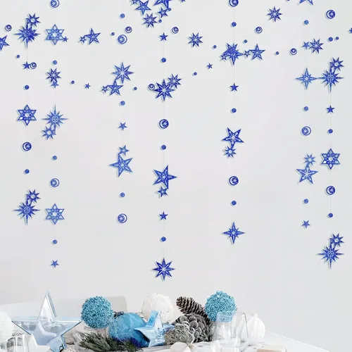 Vista 7 de Cheerland Guirnalda de Purpurina de Estrella y Luna Azul Decoraciones de Fiesta País de las Maravillas Invernal Baby Shower Serpentinas al Aire