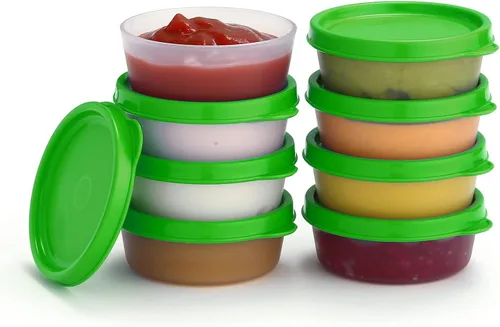 Vista 10 de Recipientes para condimentos con tapas, paquete de 8 unidades, 1.3 onzas. Recipiente para aderezo para ensalada para llevar, pequeños recipientes