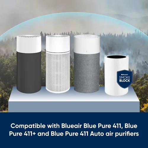 Vista 2 de BLUEAIR Blue Pure - Filtro de repuesto original SmokeBlock serie 411, carbono extra que captura el 99.99% del humo de incendios forestales, se