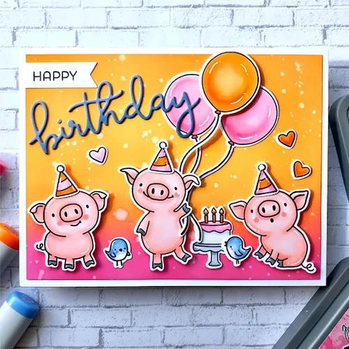 Vista 6 de Juego de sellos y troqueles de cerdo de feliz cumpleaños para hacer tarjetas, sellos transparentes y troqueles de corte de metal para álbumes