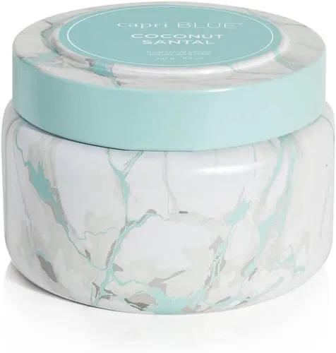 Vista 9 de Capri Blue Velas de Viaje en Lata con Estampado de Mármol Moderno - Velas Decorativas de Lujo Perfumadas para el Hogar - Mezcla de Cera de Soja