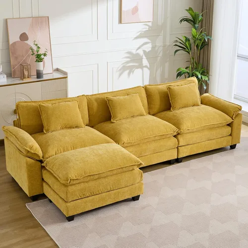 Vista 67 de IPKIG 117" Modular Sectional Cloud Couch, Modern L-Shaped Sofa with Ottoman Blanco beige