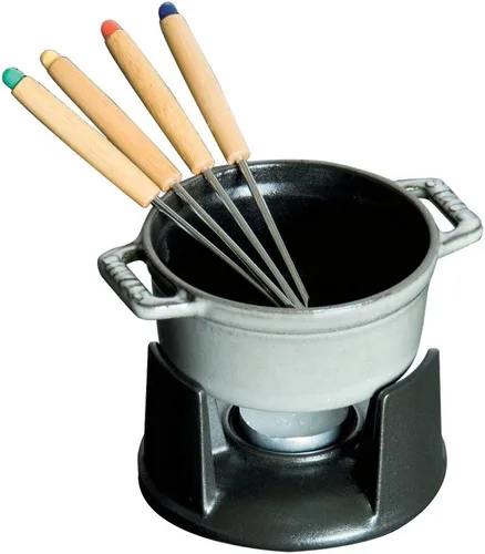 Vista 2 de Staub Juego de mini fondue de chocolate de hierro fundido de 0.25 cuartos - Negro mate, fabricado en Francia
