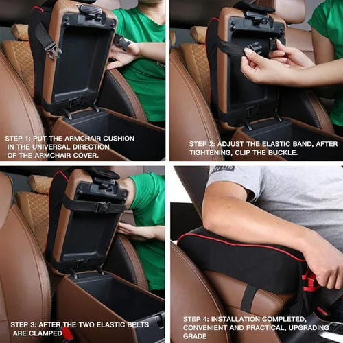 Vista 4 de Almohada para reposabrazos de consola central de automóvil, cojín de espuma viscoelástica para reposabrazos de automóvil con soporte para teléfono