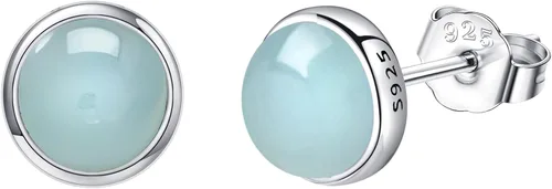 Vista 6 de Larimar/Aguamarina/Lapislázuli/Ágata de Musgo/Amatista/Turquesa/Ónix/Ojo de Tigre/Piedra de Luna/Labradorita/Cuarzo Rosa Aretes de Botón de Plata