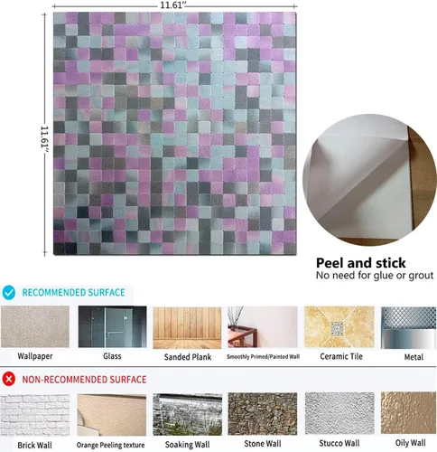Vista 5 de XUANINY Azulejo autoadhesivo de metal para salpicaduras, azulejo despegar y pegar para cocina con superficie de aluminio cepillado