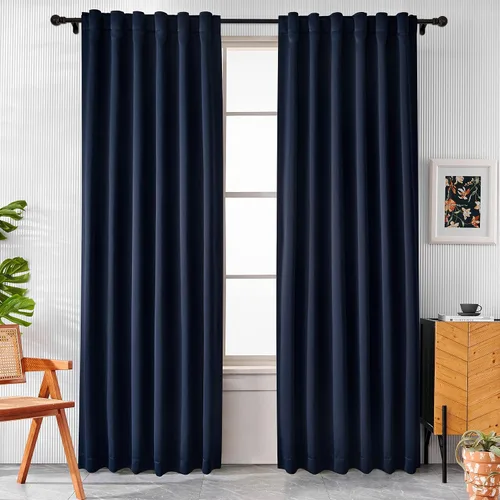 Vista 10 de Pickluc Cortinas opacas de 63 pulgadas de largo, 2 paneles de cortinas opacas para dormitorio o sala de estar, pestaña trasera y bolsillo para Negro