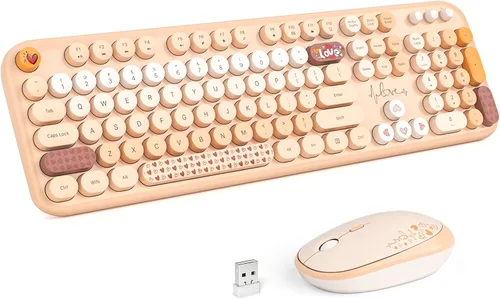 Vista 16 de MOFII Combo de teclado y mouse inalámbricos, tamaño completo 2.4G, máquina de escribir Plug and Play, juego de teclado y mouse redondos retro